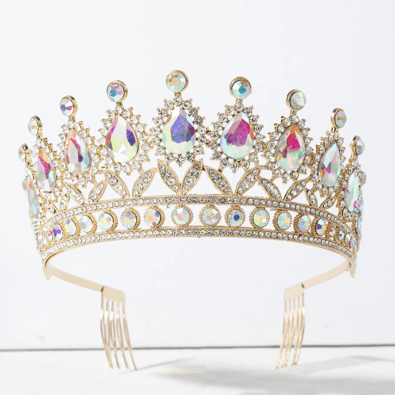 New Product Ideas 2023 Style Silver Jewelry Gold Plate Bridal Tiaras Wedding AB Rhinestone Crown For Beauty Pageant Queen
