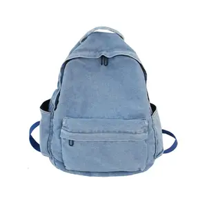 Fashion Lightblue Dark blue Jeans Outdoor Bag Travel School Bag Denim Women Mens Backpack