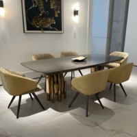 Ensemble de table à manger de luxe en acier inoxydable avec plateau en placage de bois, design moderne, 6 places, pour la maison, hôtel, qualité supérieure