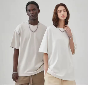 T-shirt in cotone 100% alla moda da <span class=keywords><strong>uomo</strong></span> alla moda di colore puro americano a maniche corte all'ingrosso 275g tinta unita - Product Image 5