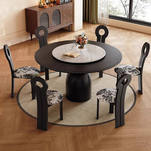 Ensemble de <span class=keywords><strong>table</strong></span> à manger ronde en <span class=keywords><strong>bois</strong></span> massif moderne couleur noyer 6 places, <span class=keywords><strong>assemblage</strong></span> requis pour une utilisation à domicile ou à l'hôtel - Product Image 4