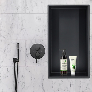 <span class=keywords><strong>Niche</strong></span> de <span class=keywords><strong>douche</strong></span> encastrée en acier inoxydable SUS304 noir mat étanche avec étagère de rangement intégrée pour salle de bain - Product Image 5