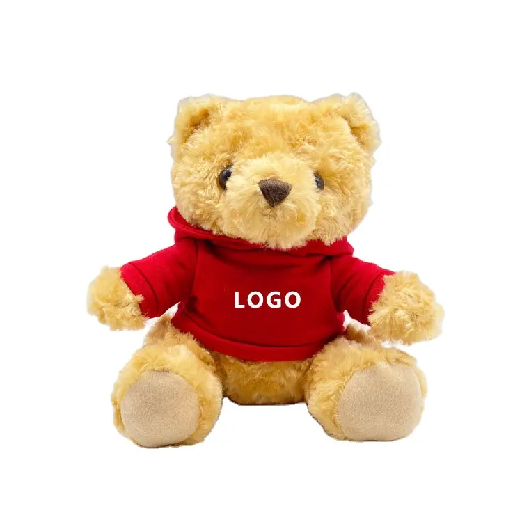 Tùy chỉnh in hoặc thêu logo nhồi bông mềm đồ chơi sang trọng màu nâu gấu bông với Hoodies