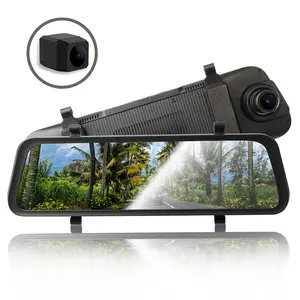 عدسة مزدوجة مرآة DashCam HD1080P للرؤية الليلية 9.66 "كامل شاشة تعمل باللمس سيارة مرآة الرؤية الخلفية كاميرا مسجل فيديو شاشة للمساعدة في ركن السيارة بسهولة