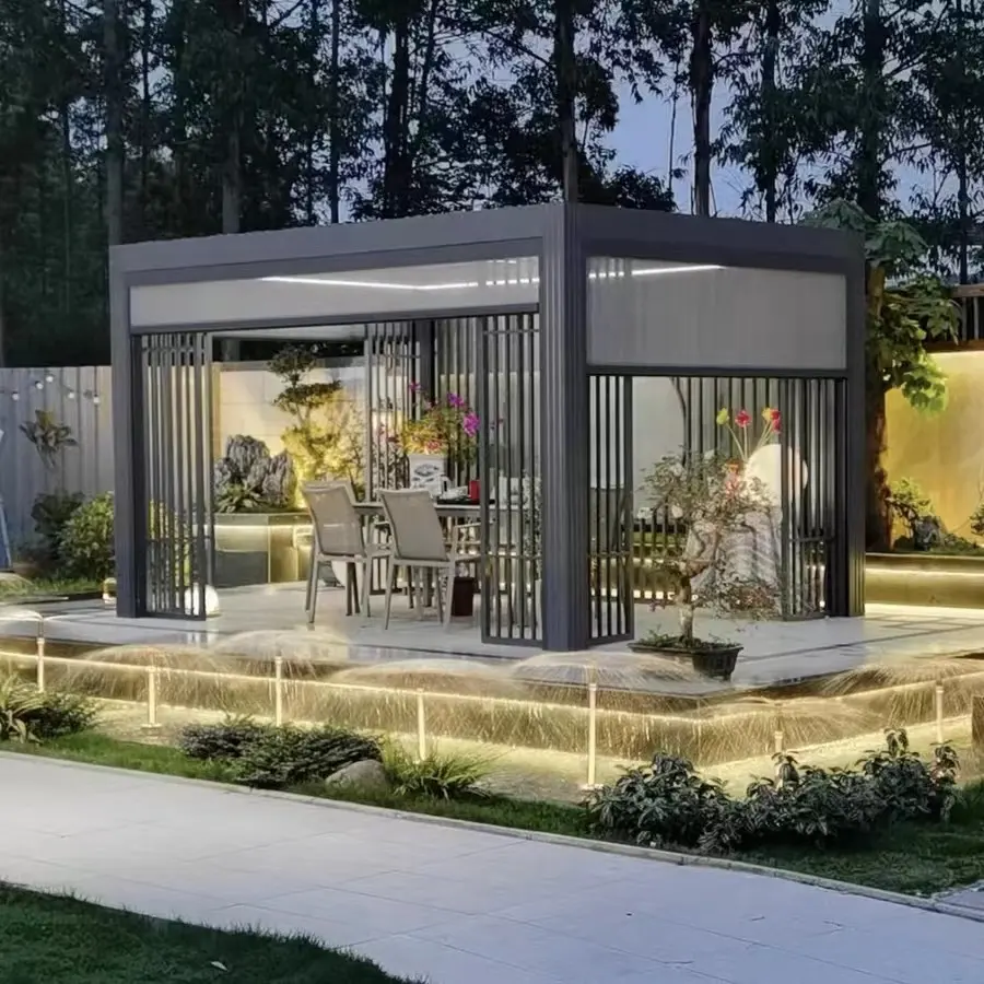 Pabellón impermeable, persiana ajustable eléctrica, invernadero de aluminio, accesorios para patio trasero