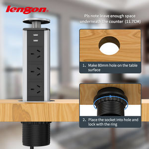Enchufe Pop de escritorio multifuncional Toma de corriente de Mesa 3 salidas Aluminio <span class=keywords><strong>10A</strong></span> Corriente nominal Compatible con estándares AU 2 USBA - Product Image 4