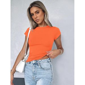 Camiseta de Manga Corta para Mujer FOXA, Cuello Redondo, Corte Ajustado, Elástica, de Spandex/Algodón, Estilo Bodycon, Básica - Product Image 3