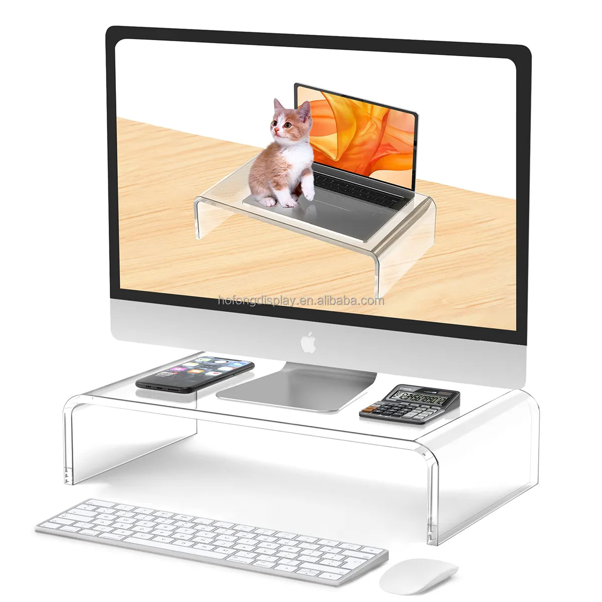 HoFong Acrylic Monitor Stand Riser Acrylic Desk Laptop Stand Suitable For Office Furniture