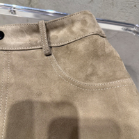 Shorts en daim taille haute avec poches à rabat pour femme, coupe trapèze