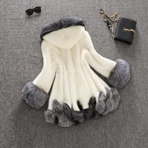 새로운 모피 겨울 착용 대형 모조 모피 밍크 코트 중반 길이 코트 여성 슬림 후드 모피