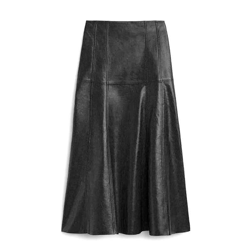 3306 Factory Price Genuine Sheep Leather Long Fishtail Skirts Plain High Waist Womens Real Leather Skirt