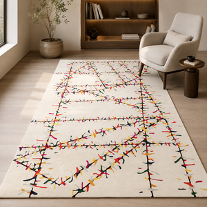 <span class=keywords><strong>Tappeto</strong></span> in Acrilico <span class=keywords><strong>Crema</strong></span> con Motivi a Rami Colorati, Texture Bivalente, Stile Boho, per Soggiorno, <span class=keywords><strong>Tappeto</strong></span> Annodato a Mano per Arredamento Lounge, Spedizione Rapida - Product Image 1
