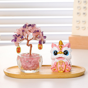 Happy Lion <b>Crystal</b> Money <b>Tree</b> Resin Decoration Chinese New Year Gift Home Office Ornament - Product Image 4