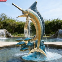 Sculpture géante de marlin peint en bronze YOUFINE, statue de poisson voilier colorée en métal moulé pour la décoration paysagère des places en bord de mer