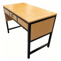 Bureau d'enseignant avec tiroir verrouillable, table d'étude à hauteur fixe avec plateau en bois et structure en acier, mobilier scolaire moderne