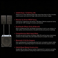 Système de sonorisation actif professionnel Line Array 3400W de pointe, 137dB SPL, avec haut-parleur hybride néodyme, mixeur intégré, OTG et Bluetooth 5.2 pour scène