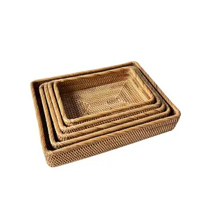 Handmade Rattan Desktop Square Coffee Bread Tray Scandinavian Ins Style Light Luxury Organizer Cosmetics Storage Basket