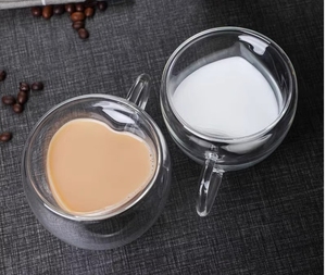 Vendita calda a forma di cuore tazza di <span class=keywords><strong>caffè</strong></span> creativa doppia parete resistente vetro trasparente per regali aziendali per il tè birra e <span class=keywords><strong>amore</strong></span> - Product Image 2