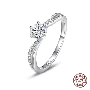 Anillo de Diseño Clásico con Circonita Sintética Redonda y Montura de <span class=keywords><strong>6</strong></span> Puntas en Plata de Ley 925 para Uso Diario, Bodas, Ocasiones Oficiales y Regalo - Product Image 6