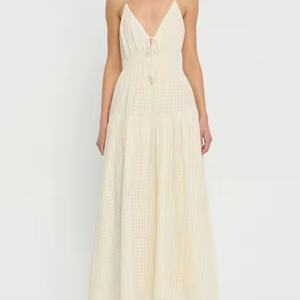 Vestido Maxi de Lino Tartán de Alta Calidad para Mujer, Estilo Bohemio Personalizado, Patrón de Parches Tejidos, Casual y Moderno para el Día a Día - Product Image 1