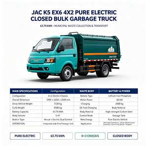 Camion à ordures électrique JAC Pure Electric Sealed Bin 87 kW, entièrement électrique, pour la collecte et le transport des déchets alimentaires dans les poubelles de rue - Product Image 3
