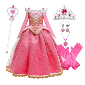 2024 فستان الأميرة البنت، زي الأميرة النائمة وردي للبنات 3-10 سنوات