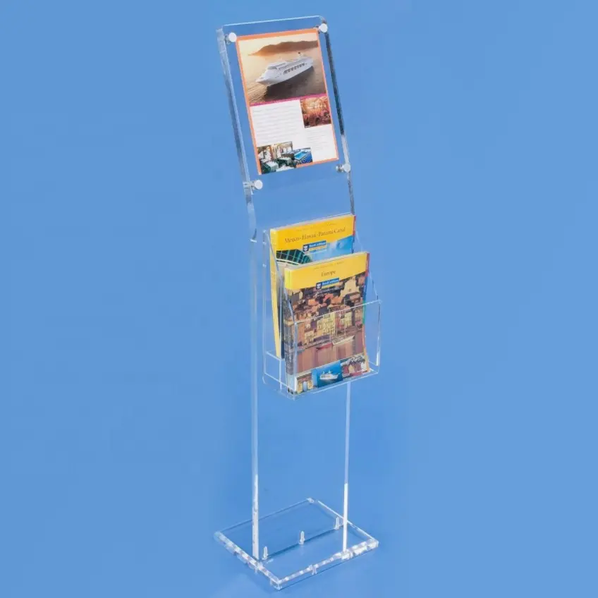 Pavimento In Piedi Acrilico Trasparente Magazine Display Stand PMMA Giornale Display Rack con Mulit-Tiers