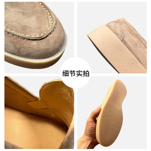 Mocassins à enfiler légers et décontractés pour hommes, talon bas, couleur unie, marron abricot, style pêcheur en daim - Product Image 5