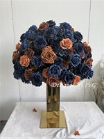 IFG Boule de fleurs en soie faite à la main de haute qualité, 24 pouces, centre de table moderne rond, design bleu marine et marron pour décoration d'événements de mariage, vente en gros