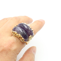 Bague ouverte tendance en cuivre avec pierres naturelles, cristal, texture vintage, fleur de prunier, quartz et améthyste, bijoux de mariage