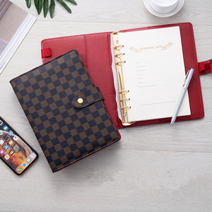 Hardcover Leather A5 Customized Gold Ring Binder Agenda Journal Diary,Refillable Loose-Leaf Checkered Planner Notebooks