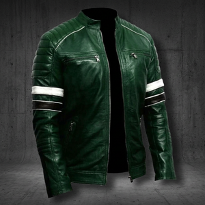 Fashionable Unique Genuine Leather Canvas <b>Racer</b> <b>Jacket</b> OEM ODM Customized Handmade Waterproof Windproof Mandarin Collar Front - Product Image 1