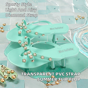Mini sandales plates vert menthe Helisha avec décoration de nœud en perles, tongs tendance d'été pour femmes - Product Image 2