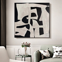 Art mural beige Wabi-Sabi, peinture abstraite noire et beige, grande peinture murale minimaliste noire, peinture sur toile beige