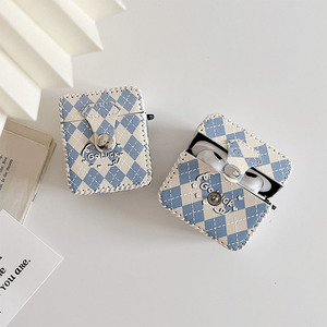 Étui de protection tendance de luxe en PU imperméable à motif Argyle, anti-perte, avec coutures faites à la main, pour écouteurs (compatible avec tous les modèles) - Product Image 2