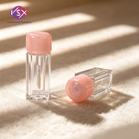 Yueshunxing Tube à gloss transparent vide en plastique, forme carrée courte ou ronde, avec bouchon à vis rose