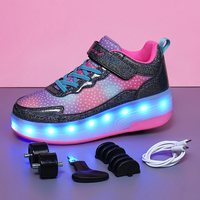 Chaussures à roulettes pour filles, enfants, 2 roues rétractables, chaussures à roulettes 2 en 1, éclairées par LED, unisexes, pour enfants, filles