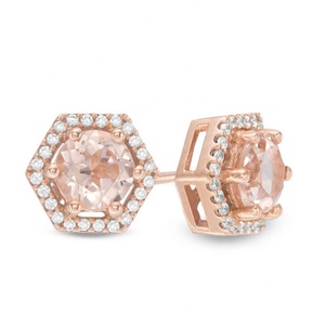 Boucles d'oreilles en argent sterling 925 plaqué or rose, boucles d'oreilles à clous hexagonales en morganite de 5,0 mm - Product Image 1