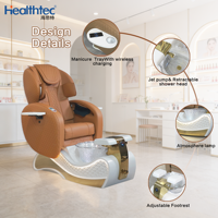 Fauteuil de pédicure de luxe Healthtec avec massage, lumière LED, résistant à l'acétone, en cuir PU, pour salon de manucure