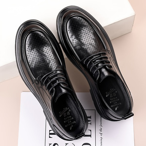 Chaussures en cuir pour hommes 2026, décontractées d'été, à bout ouvert, respirantes, à large embout, noires, pour affaires et occasions formelles - Product Image 4
