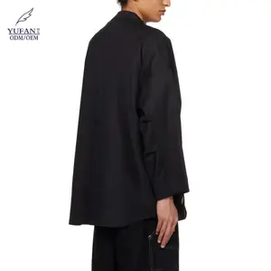 YuFan jaket hitam asimetris kustom mantel kualitas tinggi desainer leher bulat mantel luar ruangan tahan angin tahan air