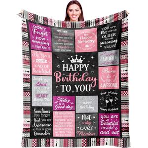 <b>Pink</b> Black Chalkboard Birthday Quotes Flannel <b>Blanket</b> <b>Throw</b> <b>Blanket</b> Nap <b>Blanket</b> Breathable Skin Friendly for Travel Camping - Product Image 1