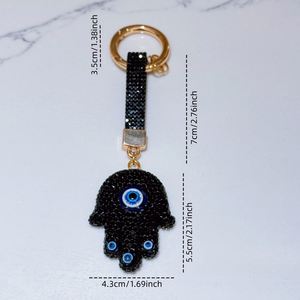 Evil Eye Keychain diamond Rhinestone Lucky Blue Evil Eye Luxury Lightweight Metal Keychain Diamond Fatima Hand Blue Eye Car Key - Product Image 3