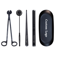 Ensemble d'accessoires pour bougies en acier inoxydable 4 en 1 avec logo personnalisé, plateau, coupe-mèche, kit d'entretien des bougies, ensemble d'éteignoirs avec votre logo