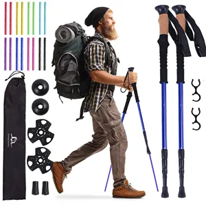 Backpacking Gear Cork Grip Duralumin 7075 Trekking Pole Tent Aluminum Collapsible Tracking Walking Hiking Sticks Trekking Poles