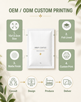Sachet de café filtre noir mat à trois soudures latérales, avec doublure VMPET de qualité alimentaire, poignée suspendue, emballage personnalisé avec logo OEM ODM Guangdong