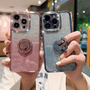 Ốp Điện Thoại TPU Bảo Vệ Nhẫn Kim Cương Lấp Lánh Mạ Điện Ốp Trong Suốt Cho iPhone 14 Pro Max 13 12 11 Ốp