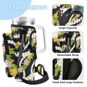 40oz Holder Hawaiian Custom Puakenikeni <b>Coffee</b> Water Bottle Carrier Bag With <b>Pocket</b> Adjustable Shoulder Strap - Product Image 2