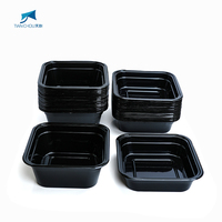 Boîte d'emballage alimentaire carrée en plastique PET recyclé, écologique et jetable, pour sushi, salade, fruits, avec couvercle transparent/noir