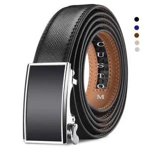 Custom LOGO Male Ratchet Waist Straps Gift Automatic Buckle Belt Black Strong Casual Business Men Leather Belts